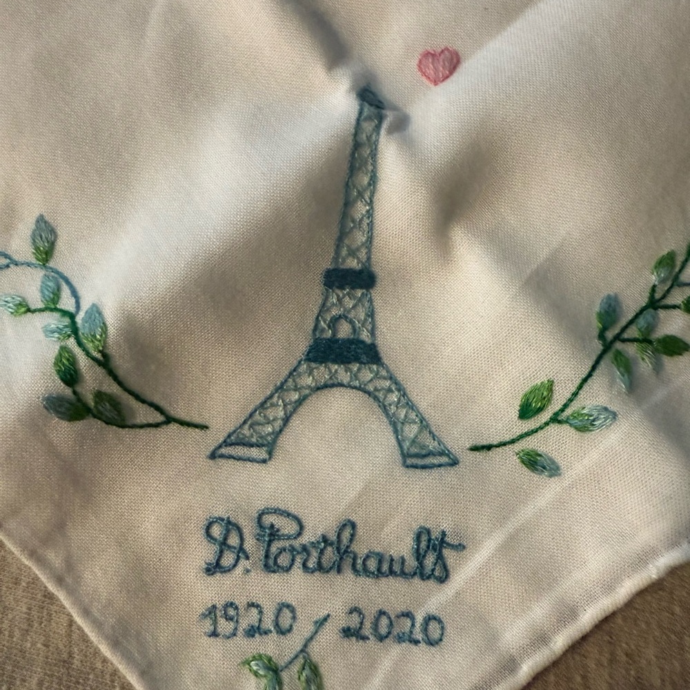 Embroidered Eiffel Tower Handkerchief 100th anniversary
